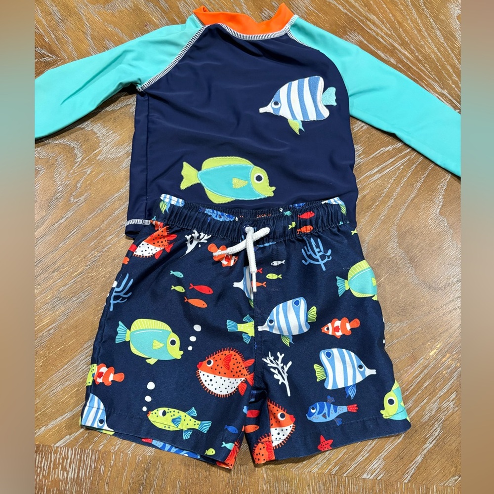 Kids Swim Set with Fish Print-rash guard 12-18 months